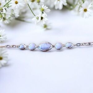 Etienne Aigner White & Silver Bracelet Enamel Jasper Logo Adjustable Statement